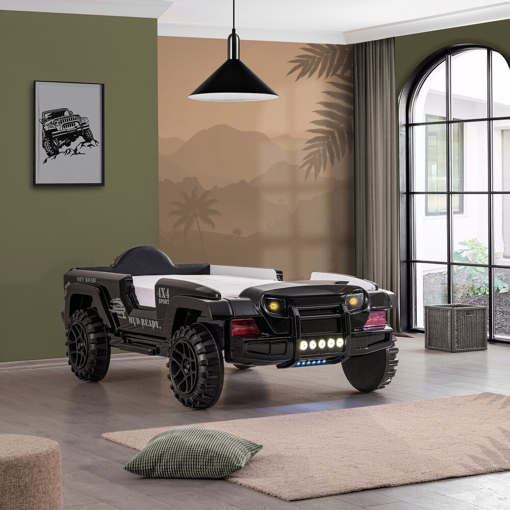 Zemo Novelty Twin Faux Leather Upholstered Off Road SUV Bed with Light and Sound Functions by Furniture of America