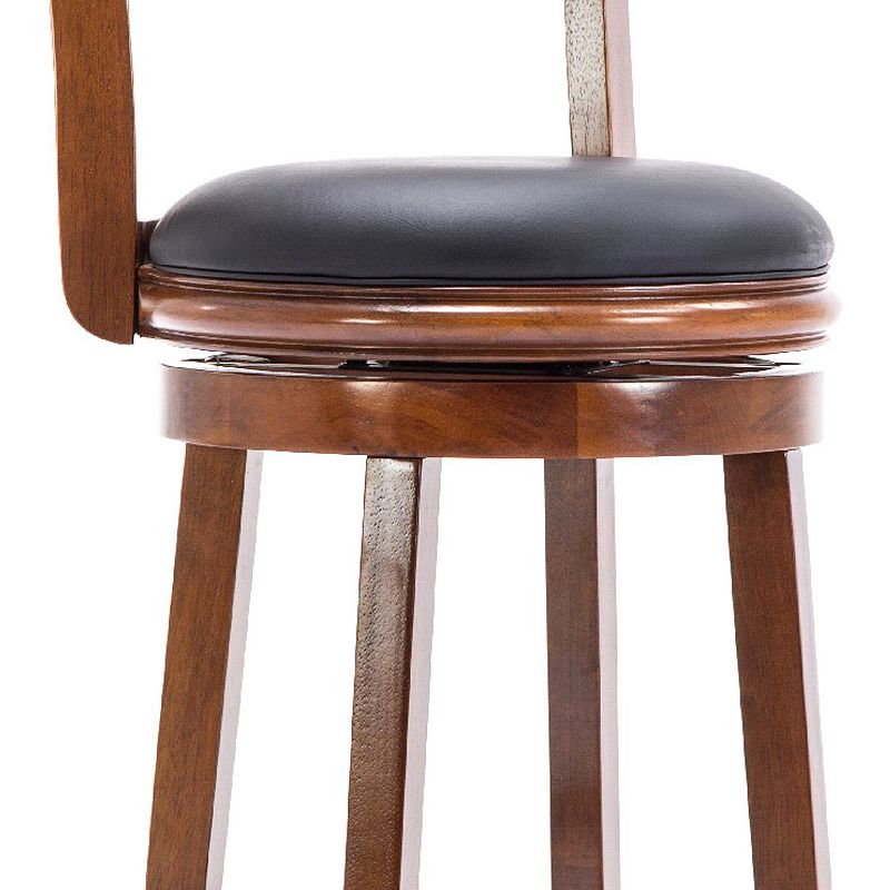 Pal 29 Inch Swivel Bar Stool， Solid Wood， Bonded Leather， Walnut Brown