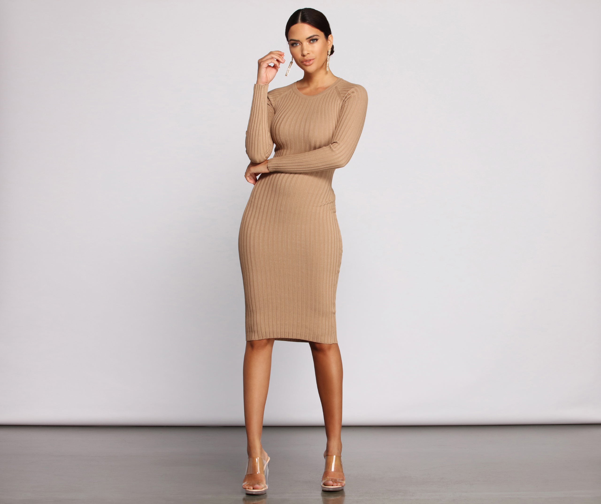 Trendy Twist Back Ribbed Knit Midi Sweater Dress