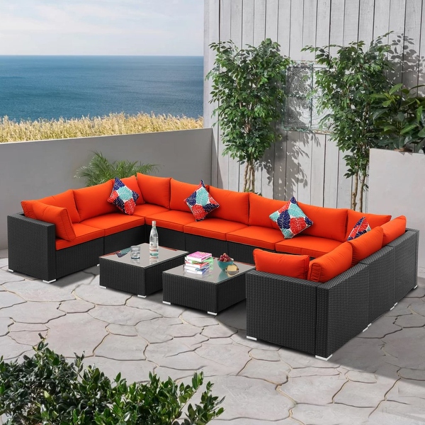 Zenova PE Rattan Wicker Modular Patio Sofa Set with Pillows - Overstock - 32497739