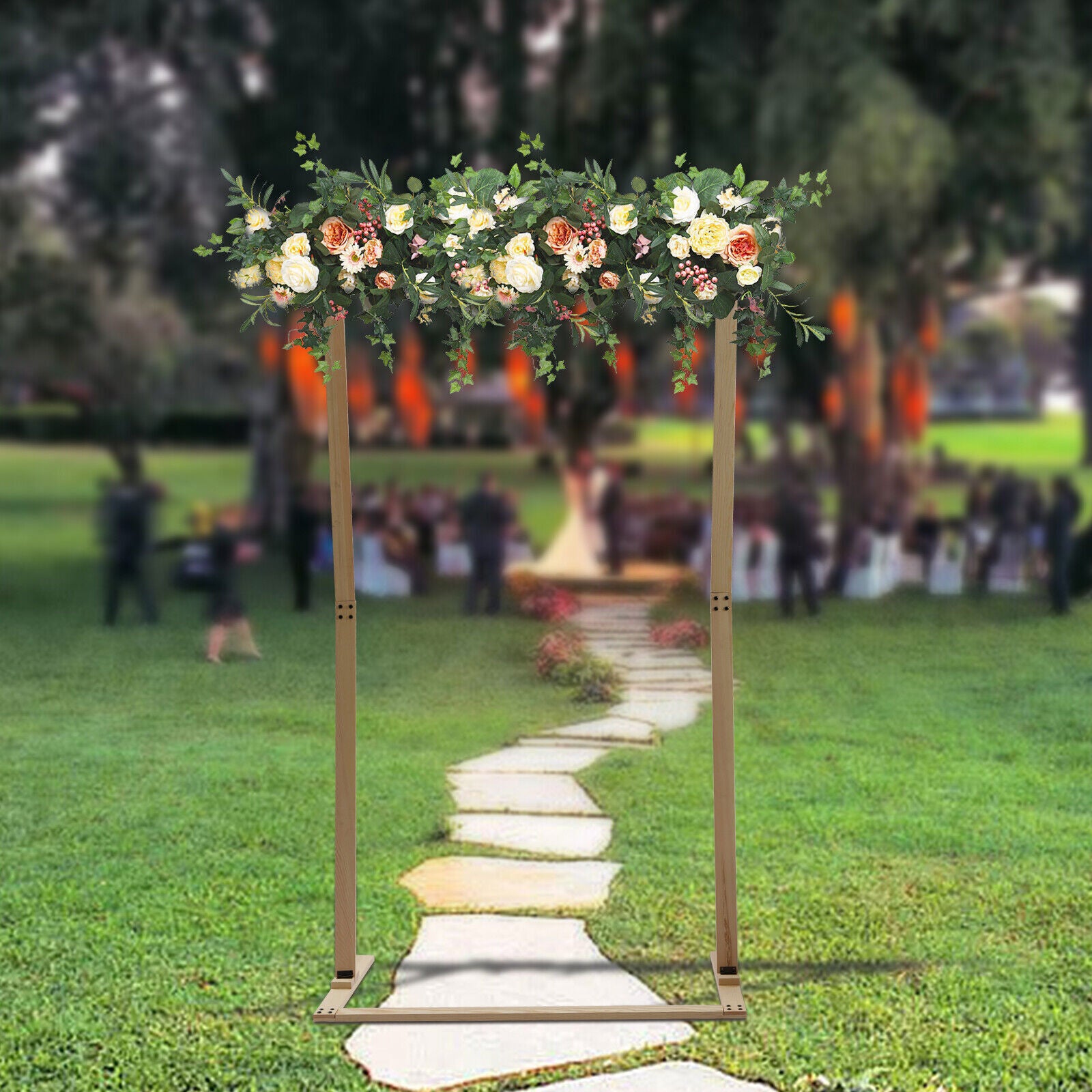 Flkoendmall 7ft Wood Square Wedding Arch Outdoor Party Backdrop Romantic Frame Arbor Decor