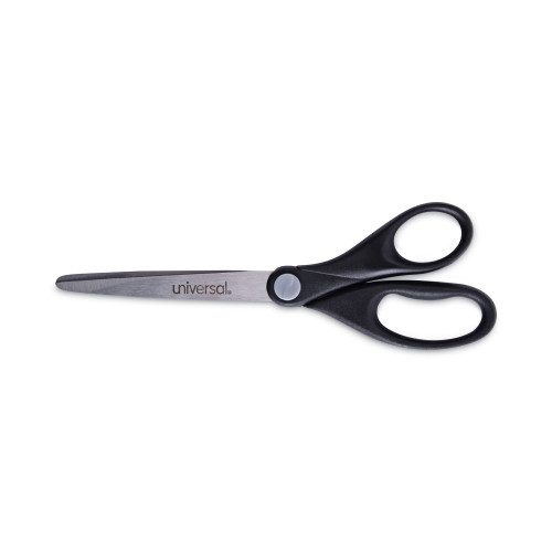 Universal Stainless Steel Office Scissors， Pointed Tip， 7 Long， 3 Cut Length， Black Straight Handle (92008)