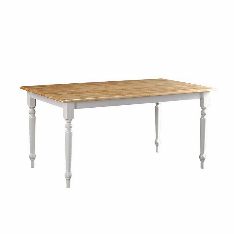 Grained Rectangular Wooden Dining Table with Turned legs， Brown and White