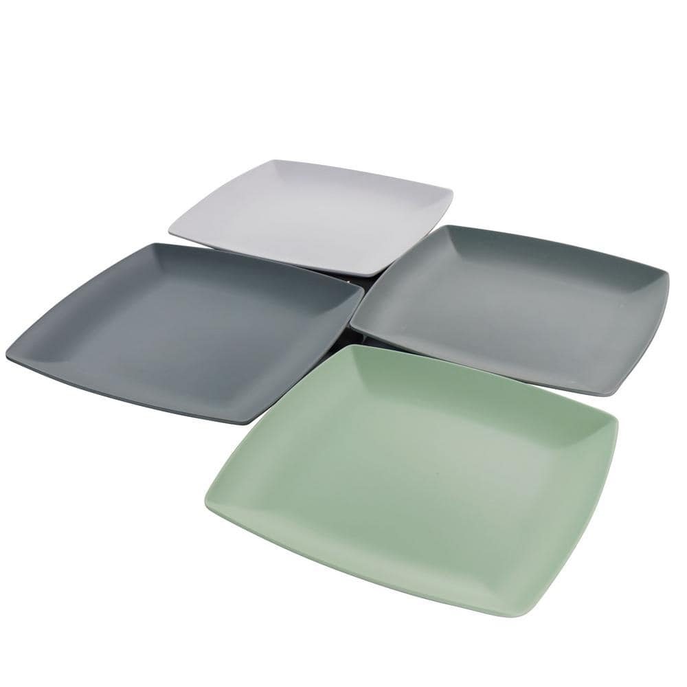 GIBSON HOME Grayson 8.5 in. 0 fl. oz. Square Melamine Dessert Plate Set in Assorted Colors (4-Piece) 985113944M