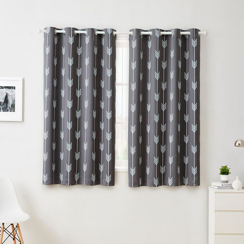 THD Arrow Print Thermal Room Darkening Blackout Energy Efficient Window Curtain Grommet Top Panels - Set of 2