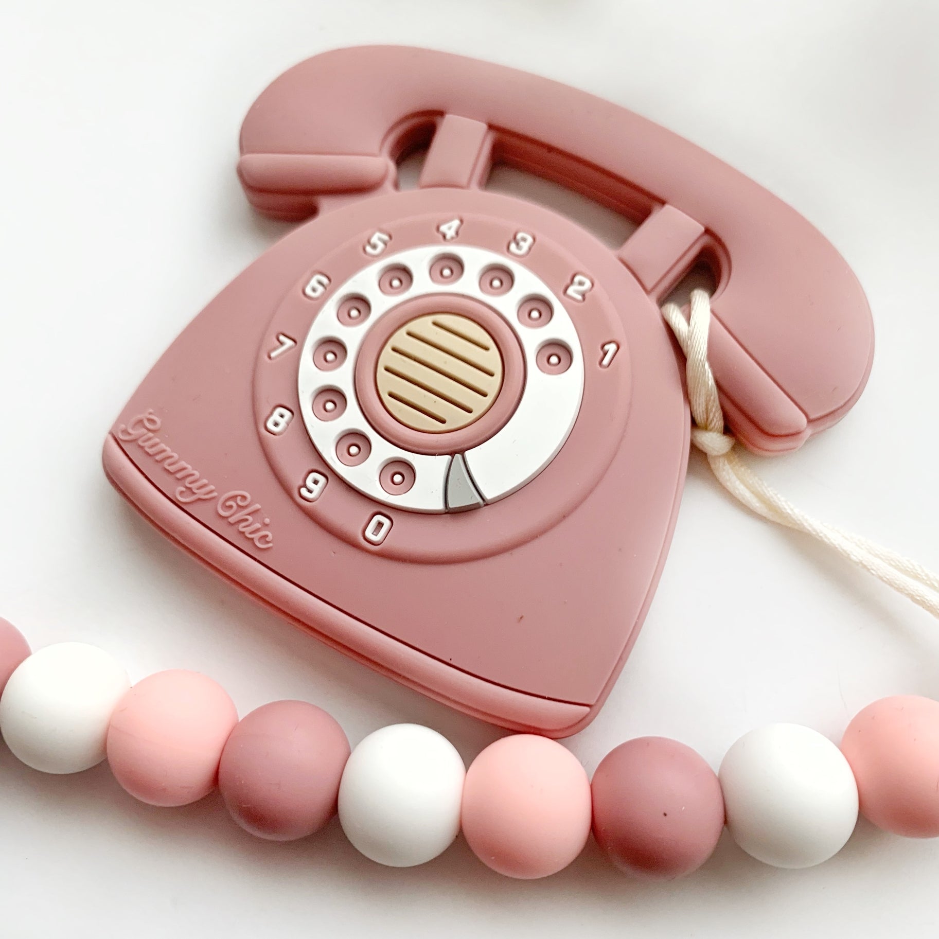 Rotary Dial Phone Teether with Clip - Rose by Gummy Chic