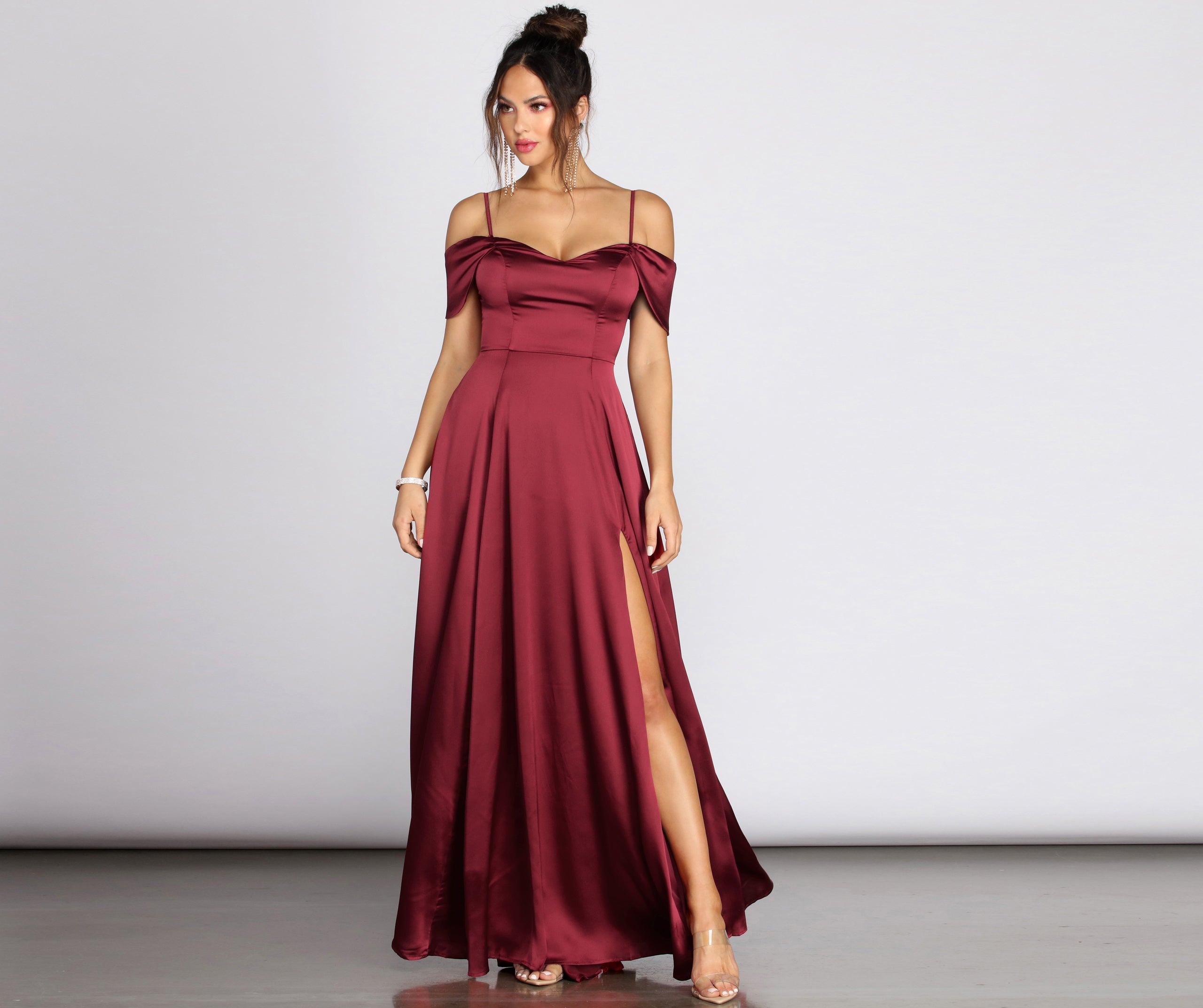 Kara Satin Off Shoulder Formal Gown