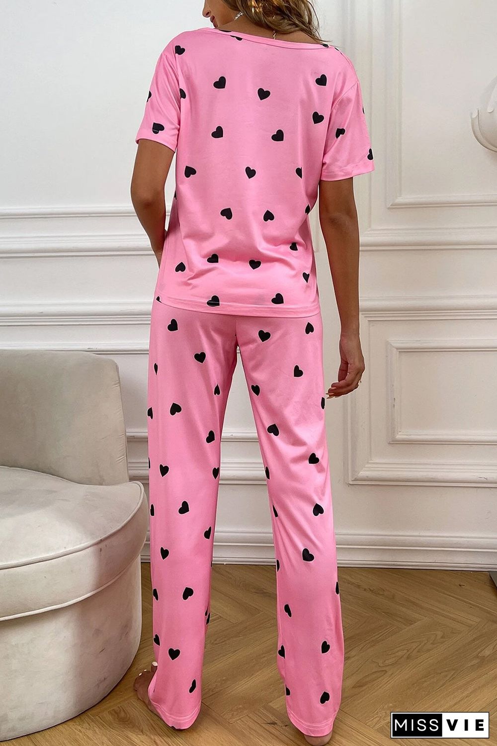 Pink Valentines Heart Print Tee and Pants Lounge Set