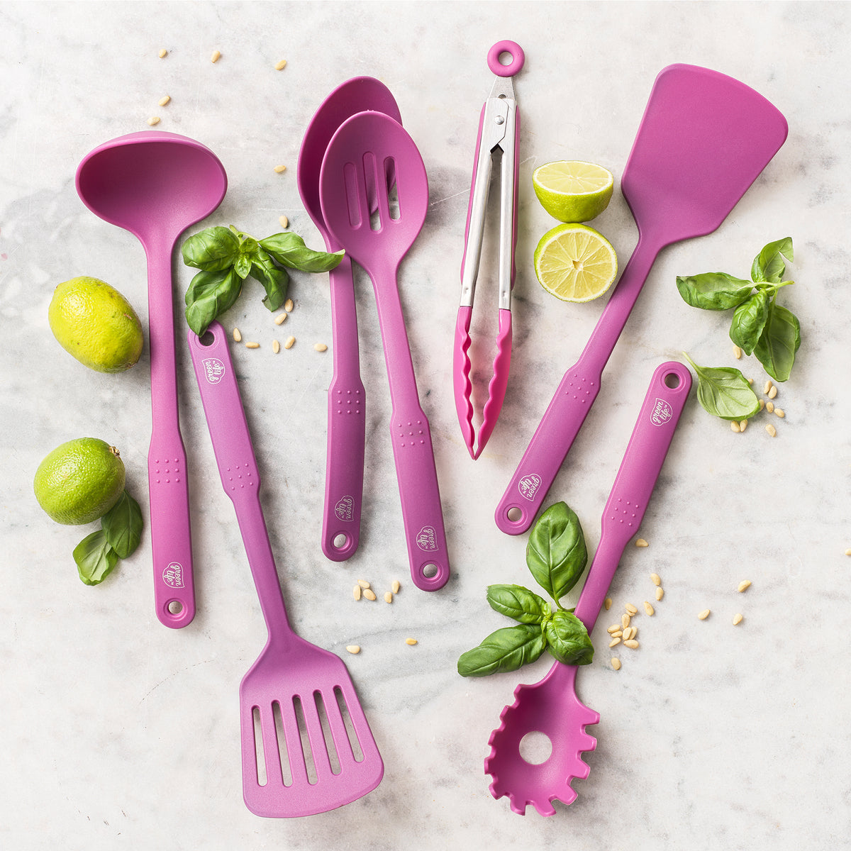 GreenLife Nylon 7-Piece Utensil Set | Hibiscus