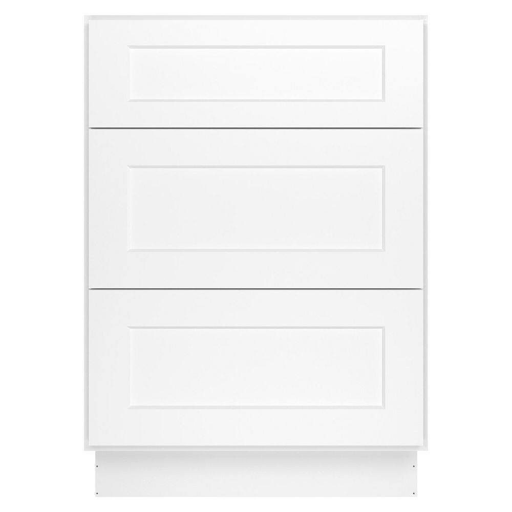 HOMEIBRO 24 in. W x 24 in. D x 34.5 in. H in Shaker White Plywood Ready to Assemble Floor Base Kitchen Cabinet with 3 Drawers HD-SW-3DB24-A