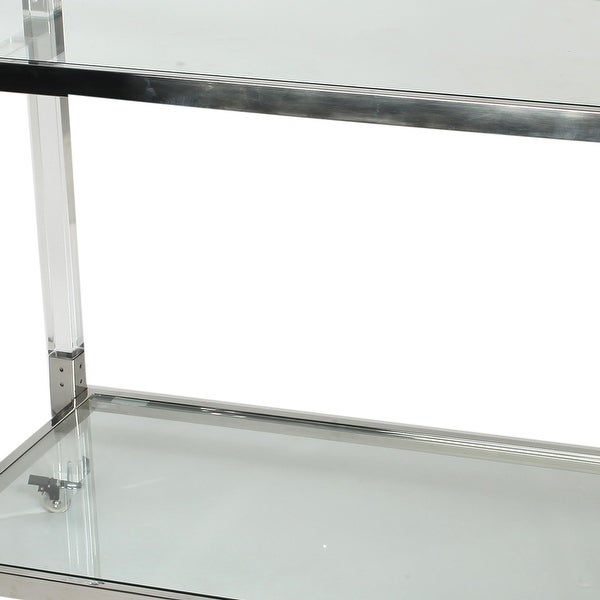 36 Inch 2 Tier Bar Cart， Acrylic and Steel Frame， Glass and Chrome Finish