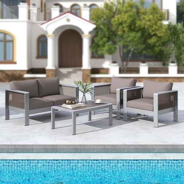 Costway Patio Aluminum Loveseat Sofa Outdoor Furniture Set with Thick