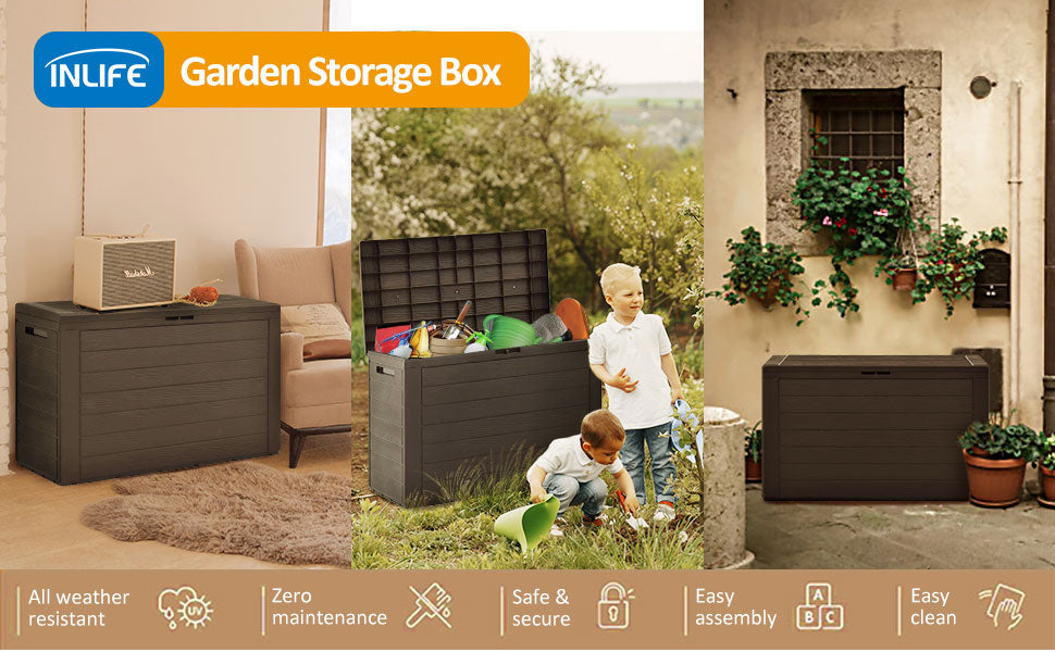 Patio Storage Box Inlife Garden Deck Box Pillow and Cushion Organizer 50 Gallon Brown 30.7"x17.3"x21.7"