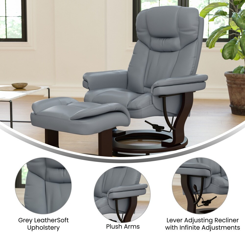 Contemporary Multi Position Recliner and Curved Ottoman with Swivel Base