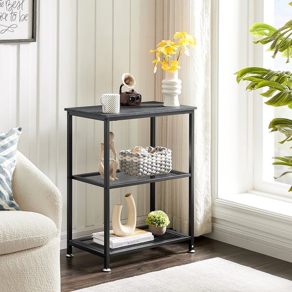 Modern End Side Tables/Nightstands with 2-Tier Metal Mesh Storage Shelf