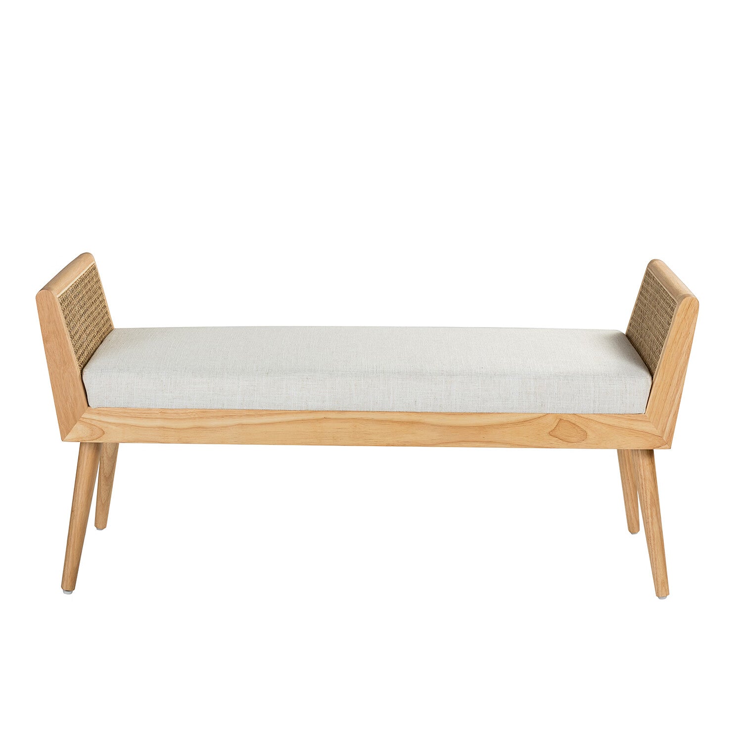 HULALAHOME Velvet Bedroom Bench with Solid Wood Legs for Living Room,Ivory