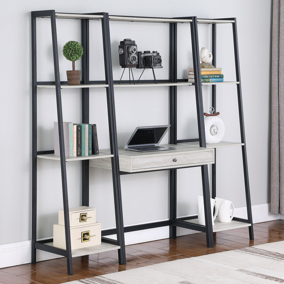 Pinckard 4 shelf Ladder Bookcase Grey Stone and Black   Modern   Bookcases   by Modon  Houzz