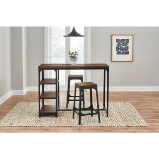 StyleWell Black Metal 3 Piece Dining Set with Haze Oak Finish Wood Top BS80072