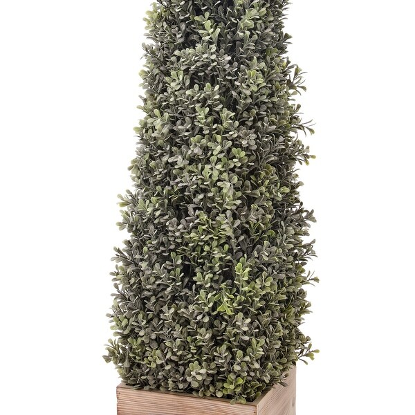 Topiary Flocked Boxwood Cone in Square Wood Planter 48