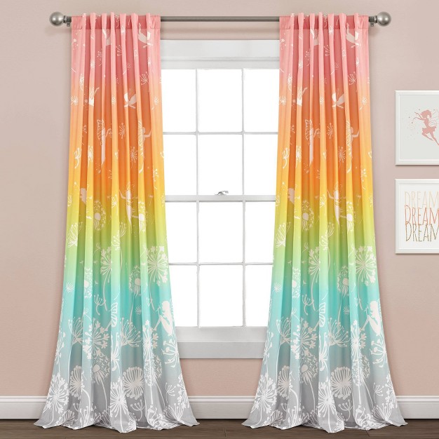 Kids x27 Dandelion Fairy Ombre Window Curtain Panels Set Pastel Rainbow Lush D cor