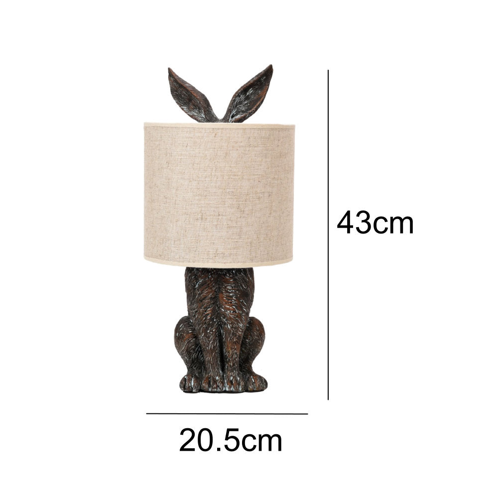 Britalia BRHE1665 Brown Hiding Hare Sculpture Vintage Table Lamp with Beige Drum Shade 43cm