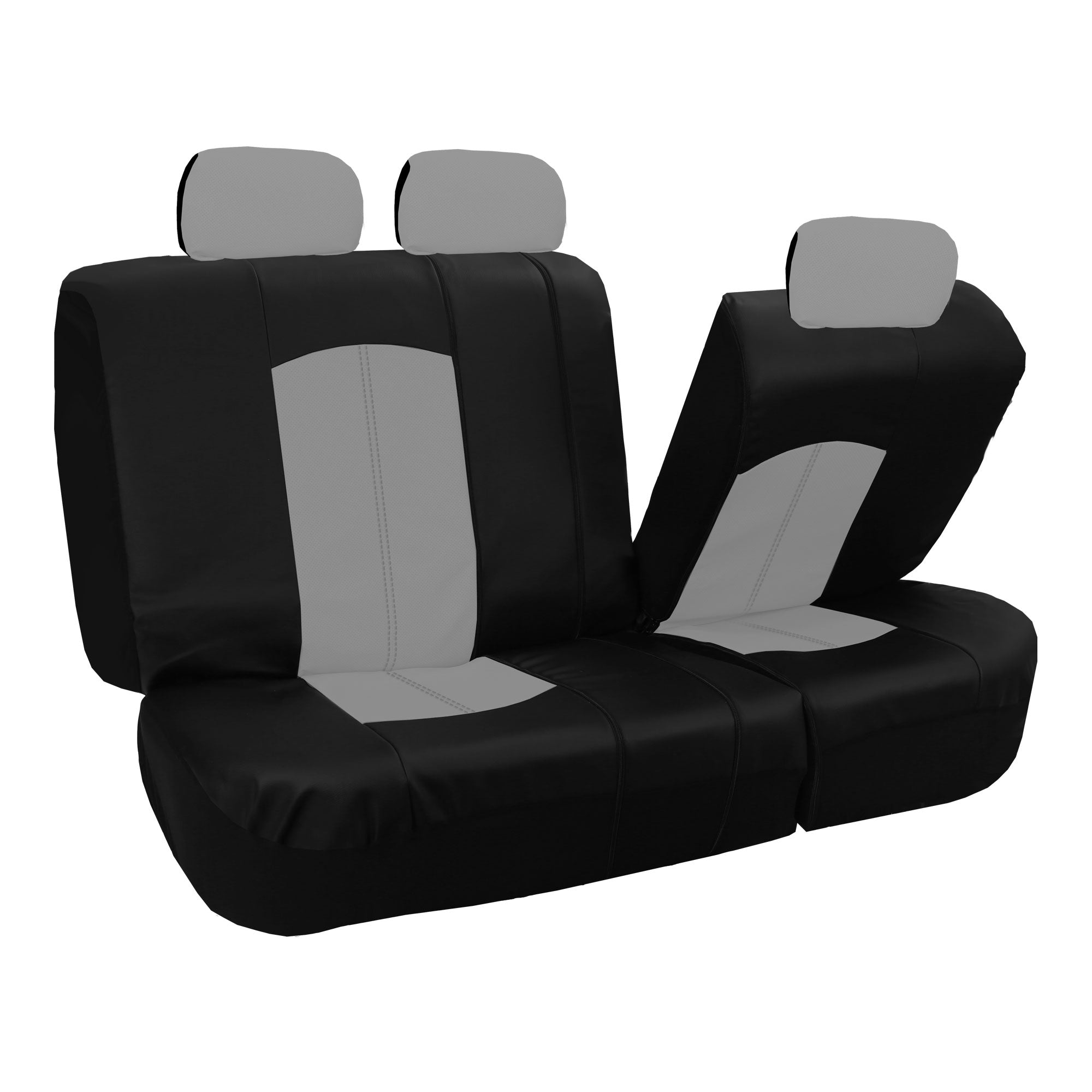 FH Group， Gray Black Deluxe Leather Seat Covers Full Set w/ Free Air Freshener， Airbag Compatible / Split Bench Covers