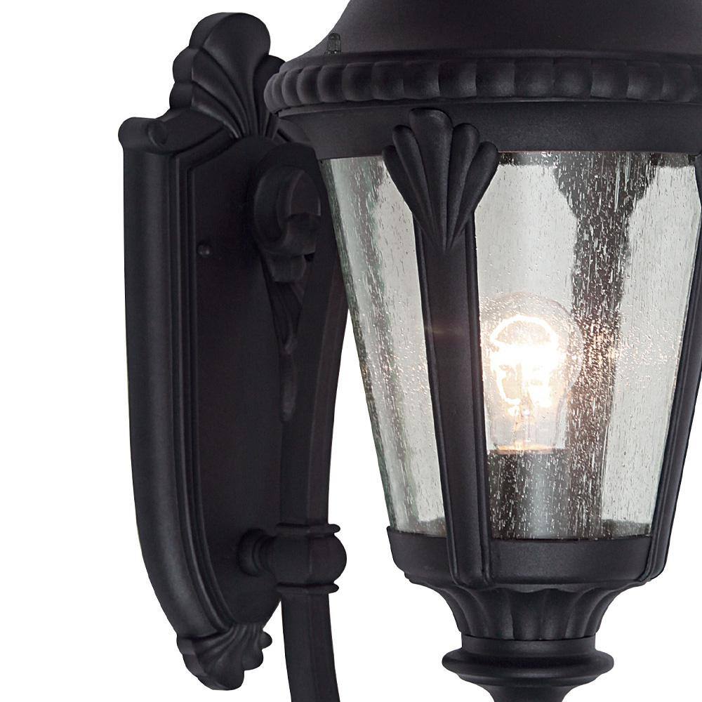 Bel Air Lighting Commons 1-Light Black Coach Outdoor Wall Light Fixture with Seeded Glass 5040 BK