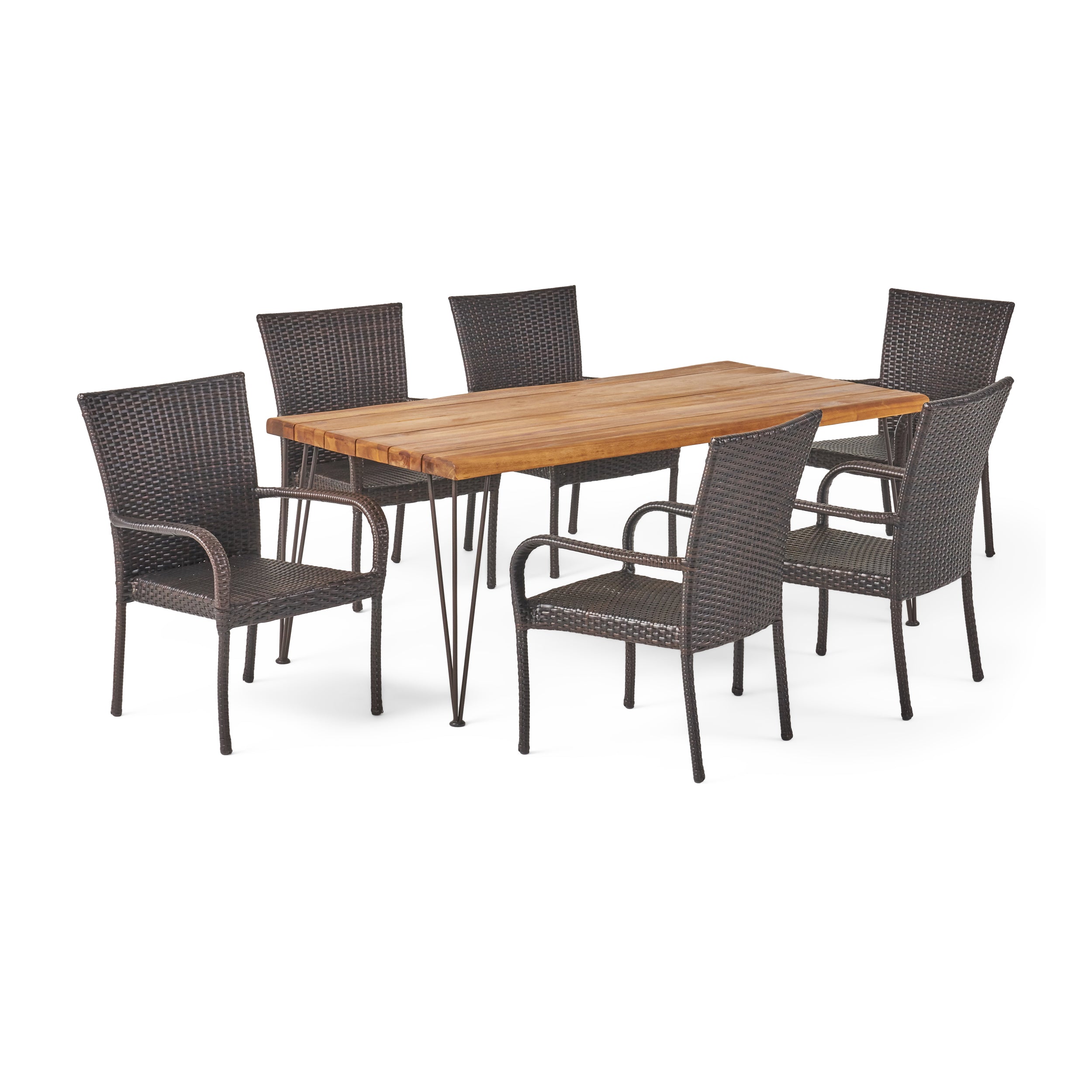 Rhys Outdoor Rustic Wood & Wicker Dining Set