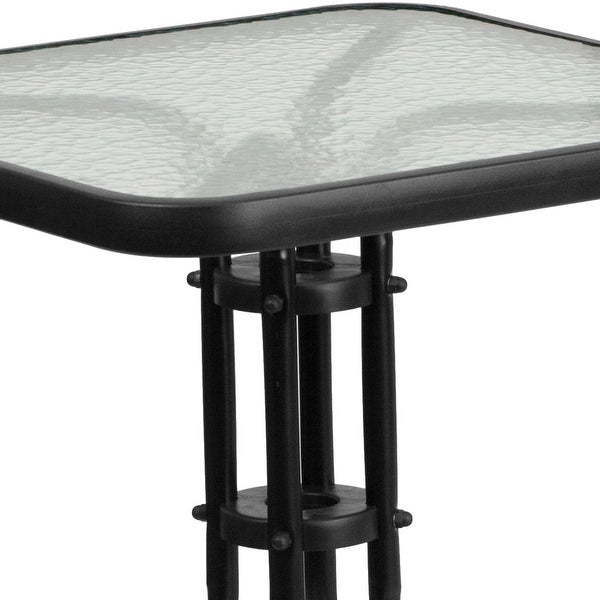 23.5'' Square Glass Metal Table with 2 Black Metal Aluminum Slat Stack Chairs -  - 37158030