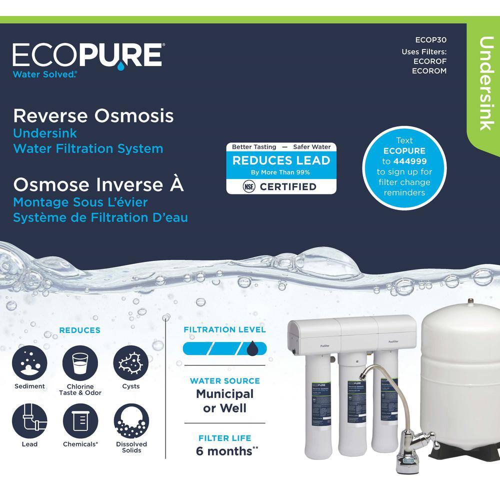 EcoPure Reverse Osmosis Drinking Water Filter System ECOP30