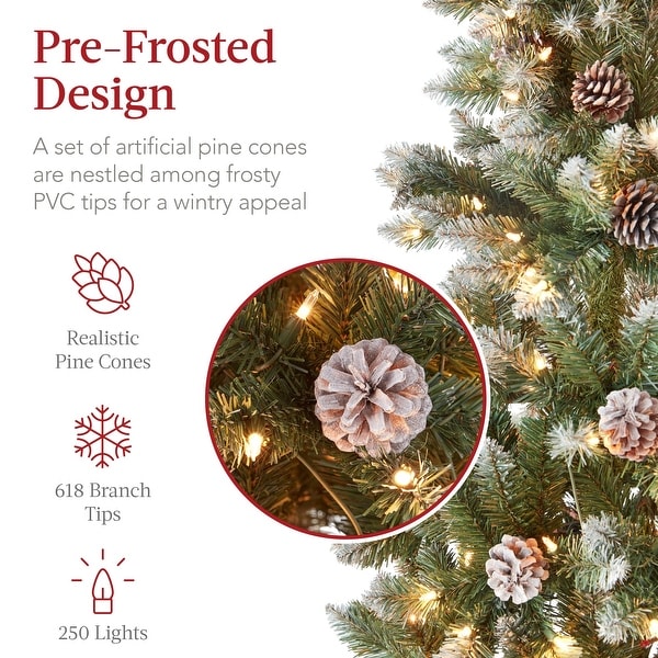 6ft Prelit Pencil Christmas Tree，Partially Flocked and Frosted Slim Holiday Tree Decoration，Skinny Xmas Tree，250 Lights