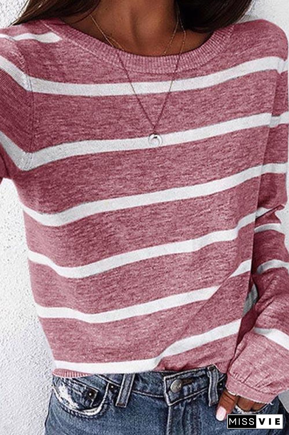 Hot Striped O Neck T-shirt