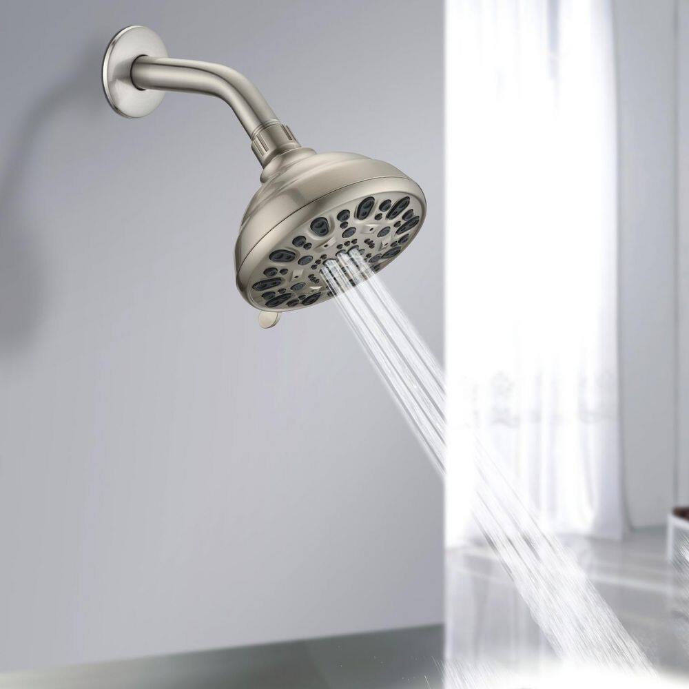 6-Spray Patterns 5 in. Single Wall Mount Handheld Shower Head in Brushed Nickel Koo-LQW1-7345