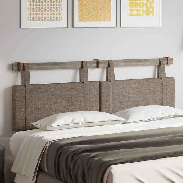 BELLEZE Wall Mounted Linen Headboard for Queen Size Bed w/ Hooks - - 37824580