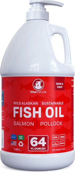 Vital Pet Life Wild Alaskan Fish Oil Skin and Coat Health Liquid Cat and Dog Supplement， 64-oz bottle