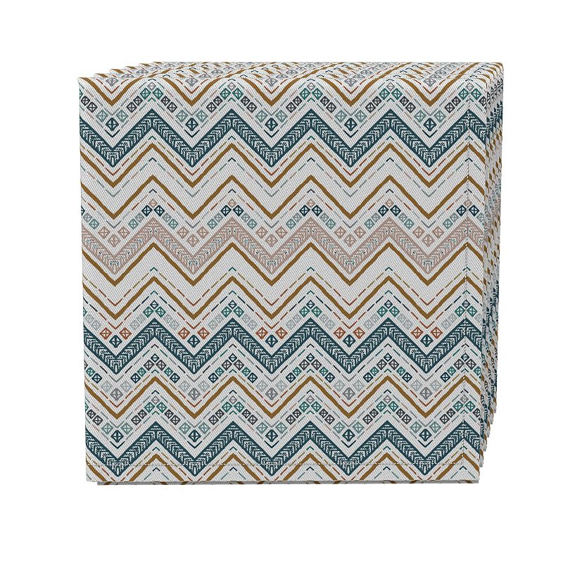 Napkin Set of 4， 100% Cotton， 20x20， Boho Chevron