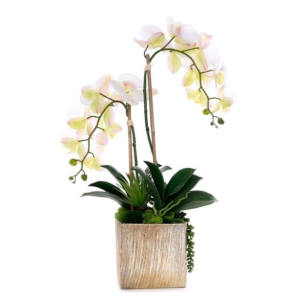 Real Touch Orchid Flower Arrangement in Cube Nickel Pot