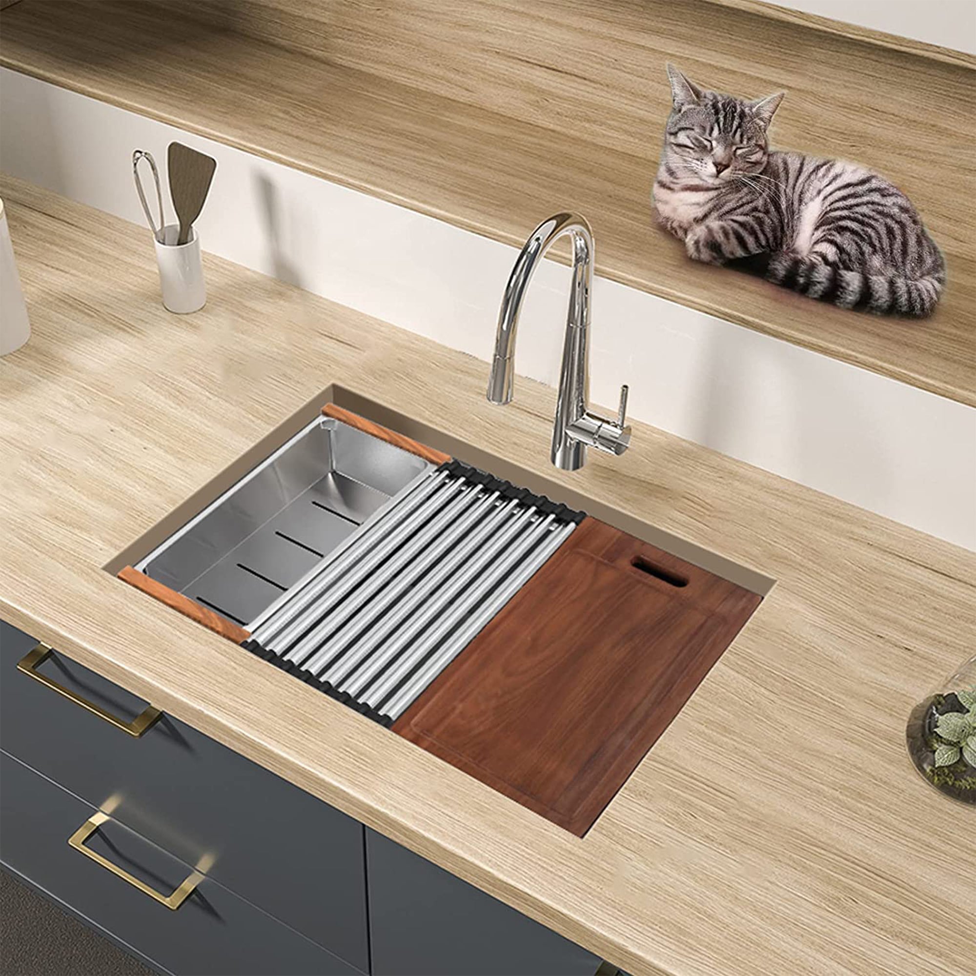 ALWEN 32 16ga. Stainless Steel Single Basin Kitchen Sink, Undermount, Brushed