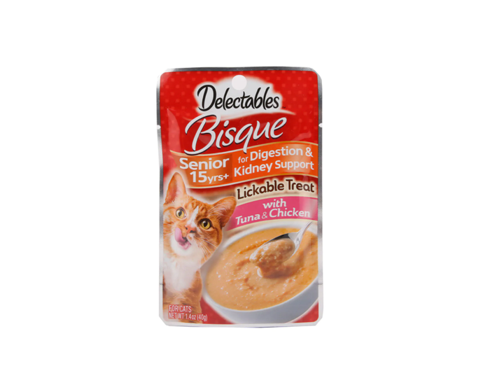 Hartz Delectables Cat Treat， Bisque Seniors plus 15 Chicken  Tuna， 1.4 oz. Pouch