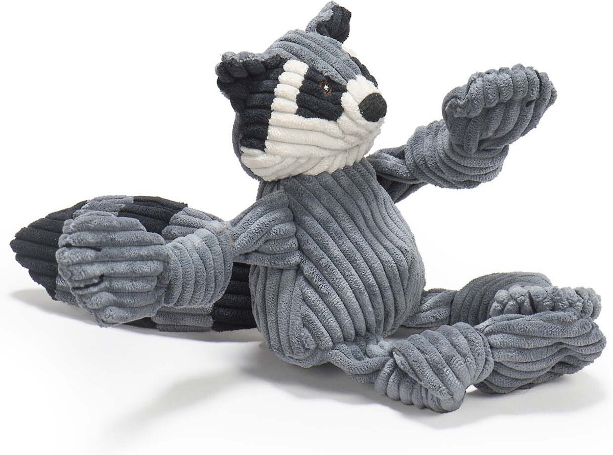 HuggleHounds Woodlands Durable Plush Corduroy Knottie Racoon Squeaky Dog Toy