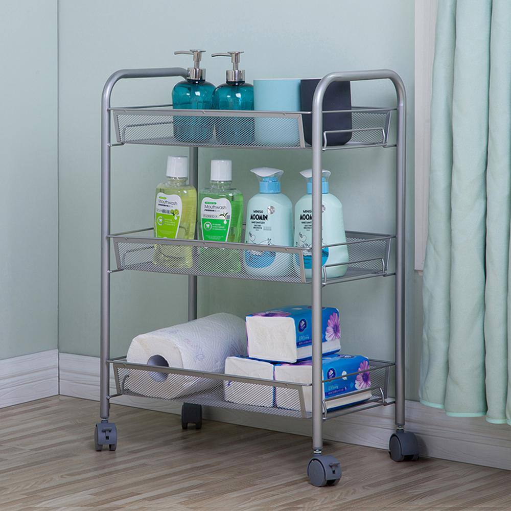 Karl home Steel Removable 4-Wheeled Storage Kitchen Cart in Silver 302589548172