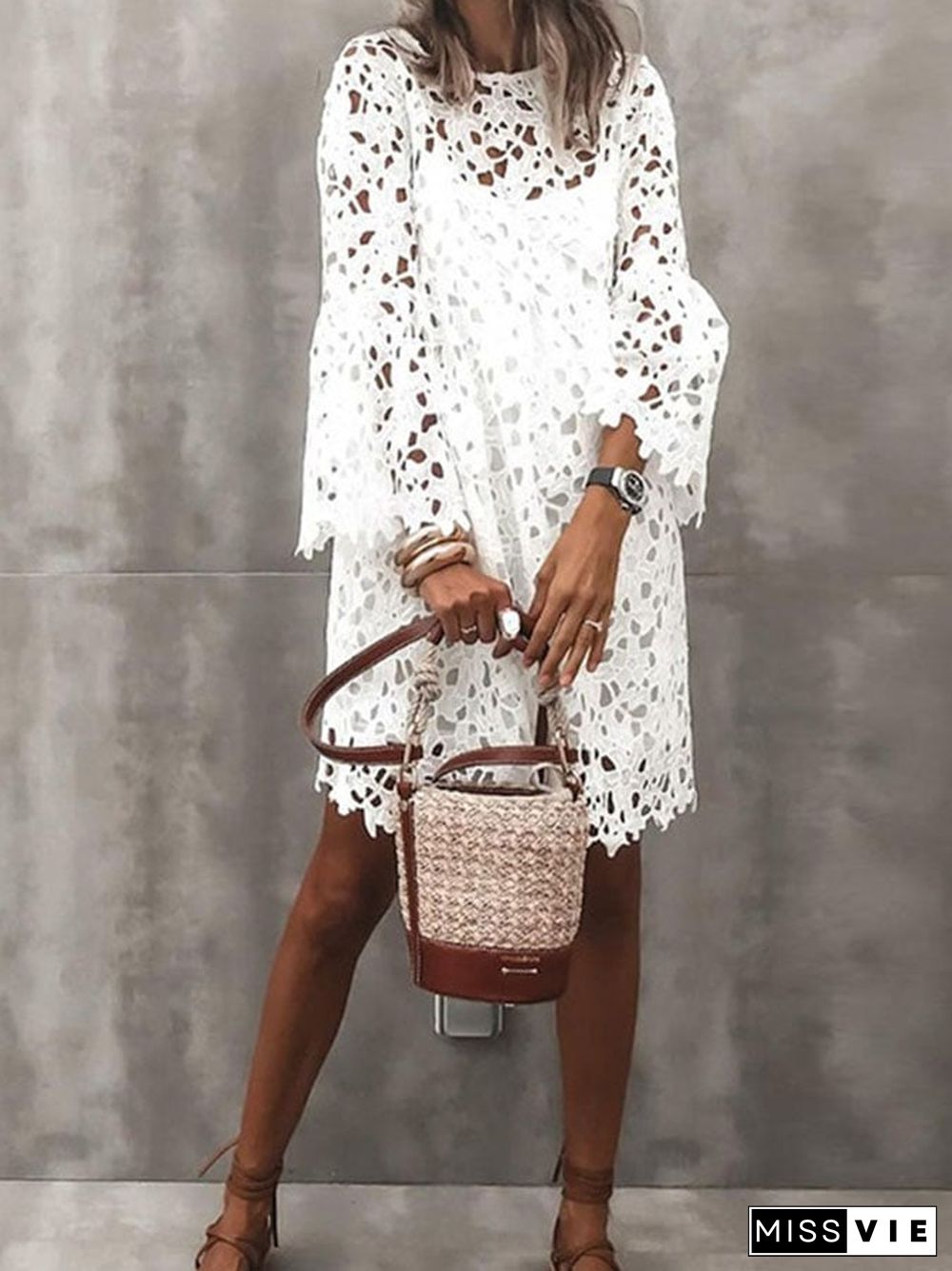 Elegant Lace Long Sleeve Casual Dress