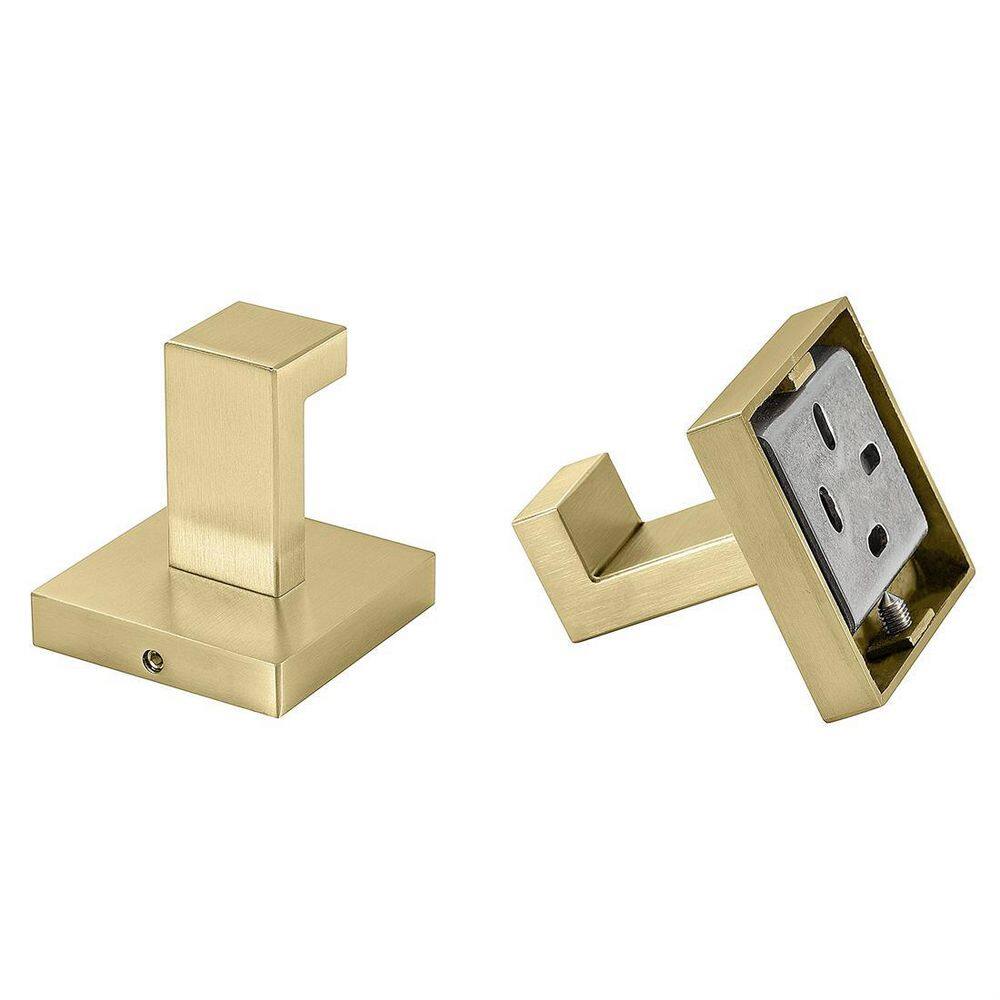 Dracelo Wall Mounted Square Bathroom Towel Hook Robe Hook in Brushed Gold J-Hook(2-Pack) B09338X5C3