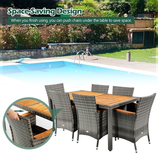 7 PCS Outdoor Dining Furniture Set Patio Rattan Conversation Set