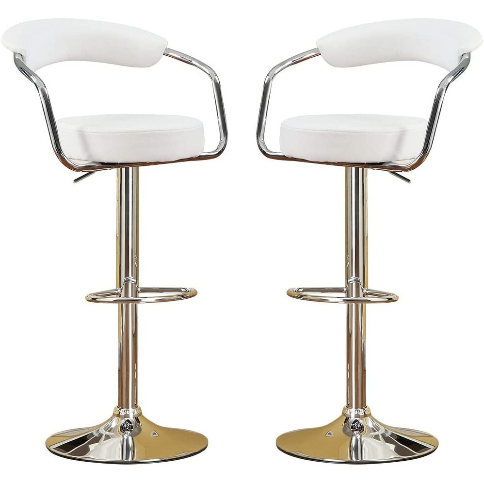 Contemporary Design Set of 2 Faux Leather Bar Stools Counter Height Chairs with Short Back Adjustable Swivel Kitchen Stools