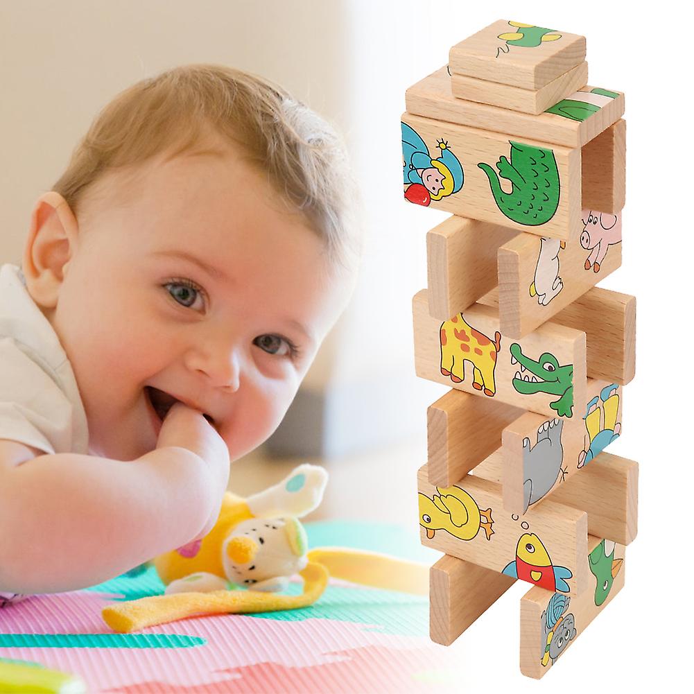 15pcs Wooden Domino Blocks Set Kids Game Educational Play Toy