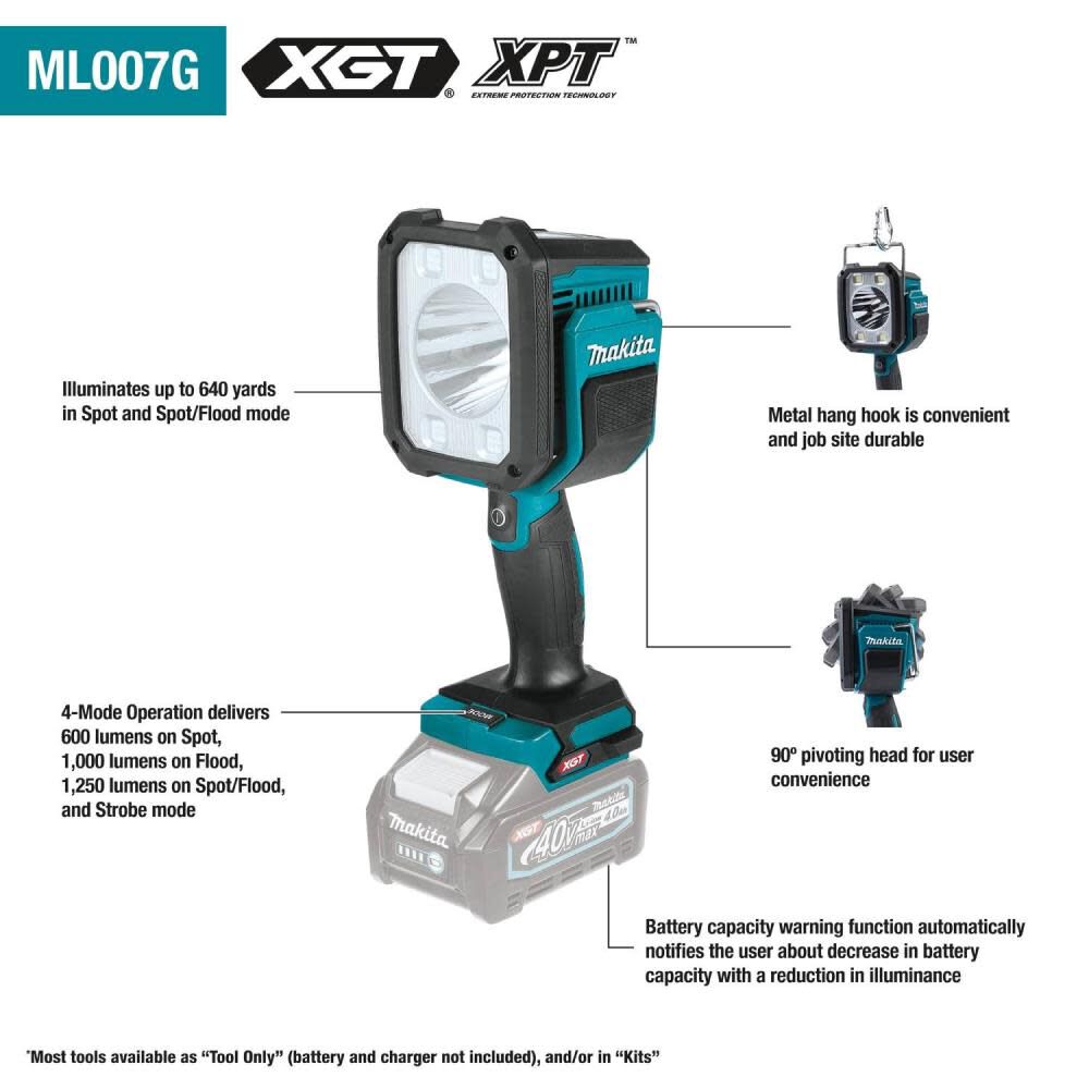 Makita 40V max XGT Cordless L.E.D. Flashlight / Spotlight Bare Tool ML007G from Makita