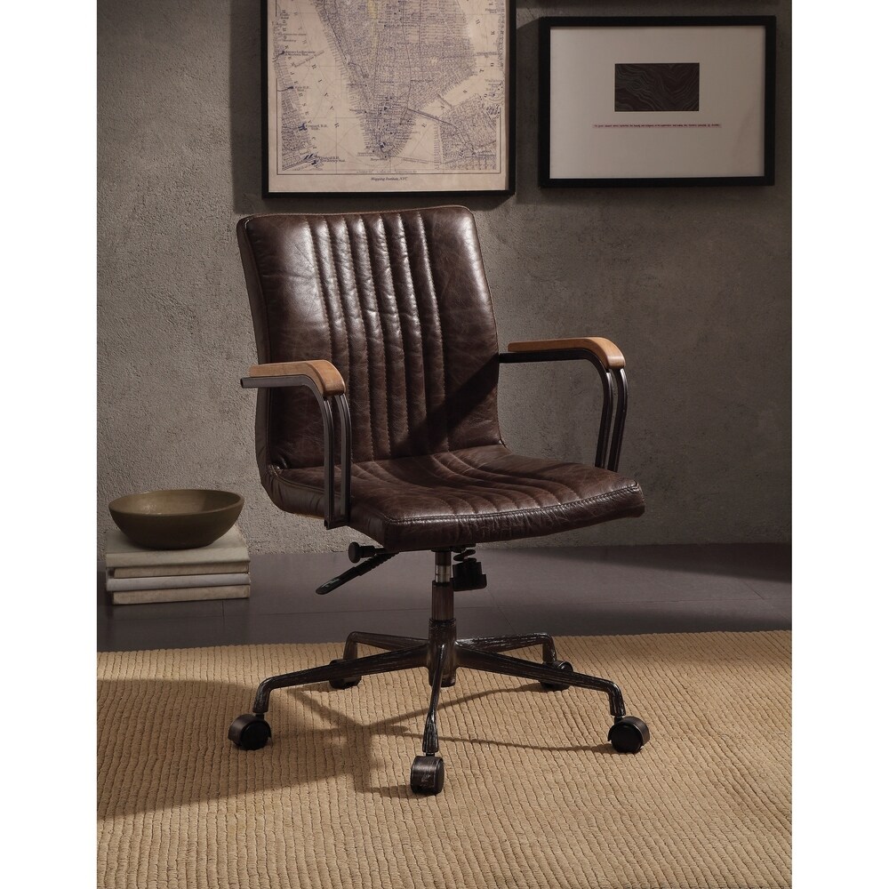 ACME Joslin Executive Office Chair  Distress Chocolate Top Grain Leather