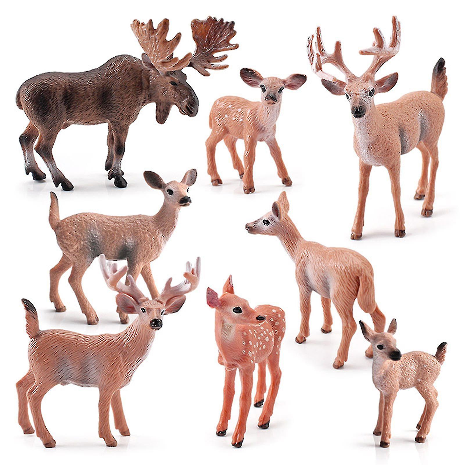 8pcs Deer Figurines Model Deer Toys Figure Small Woodland Animals Set Kids Toys