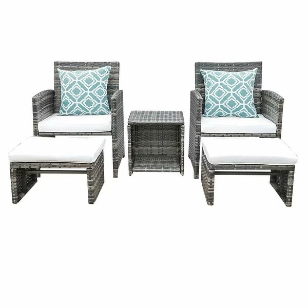 5piece Outdoor Wicker Seating Set with Chair，Ottoman and Cushion